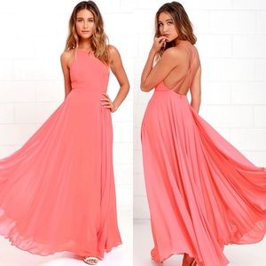 Lulu’s Mythical Kind of Love Coral Pink Maxi Gown Dress | XS